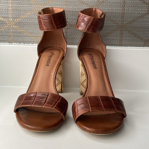 Jeffrey Campbell brown leather wood block heel sandals with ankle strap size 7.5 - Picture 1 of 9